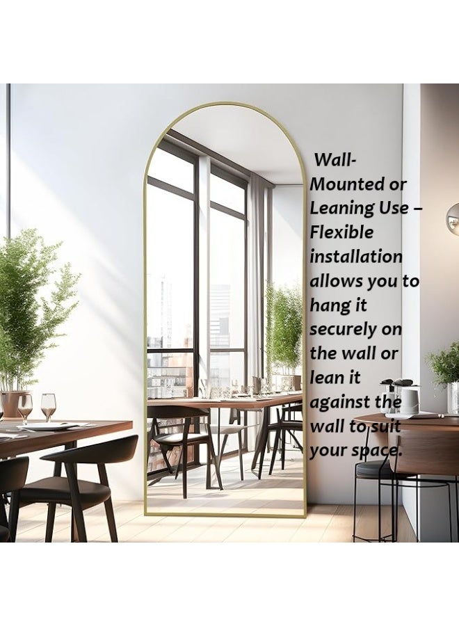 Vphom Arched Full Length Floor Mirror 170×60cm (67"×23.6") with Gold Pollen Aluminum Frame, Full Body Wall-Mounted or Leaning Mirror with Stand – Modern Vertical Accent Mirror for Bedroom, Dressing Room, Living Room & Hallway - Image 3
